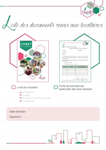 Analyse du document : Livret du locataire Quevilly Habitat Basée sur l'image que vous m'avez fournie, je peux extraire les informations suivantes : Informations générales : Titre : Livret du locataire Organisation : Quevilly Habitat Contenu principal : Le livret semble être un guide destiné aux locataires de Quevilly Habitat. Il contient plusieurs documents ou fiches informatives. Documents mentionnés : Livret du locataire : Ce document central contient probablement des informations générales sur le logement, les droits et devoirs du locataire, les procédures à suivre en cas de problème, etc. Réclamations et demandes d'interventions techniques : Une fiche spécifique pour les locataires souhaitant signaler un problème dans leur logement et demander une intervention. L'éco-guide : Un guide dédié aux pratiques écologiques, probablement avec des conseils pour réduire sa consommation d'eau et d'énergie. Fiche de pré-réserves après état des lieux entrant : Un document à remplir à l'entrée dans les lieux pour signaler d'éventuels problèmes existants.